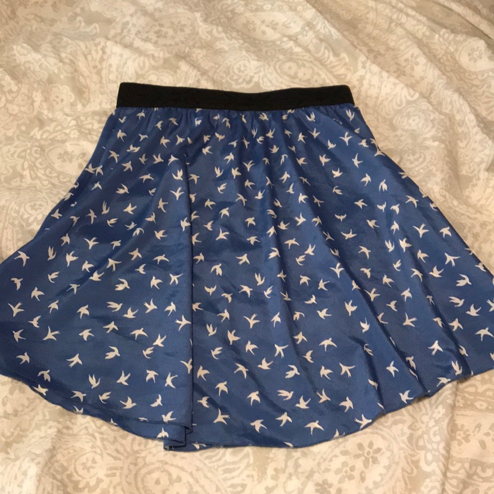 Lula Roe skirt with blue/white birds